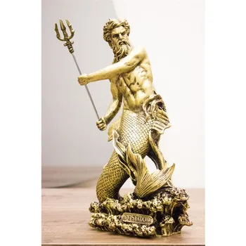 Poseidon Zlato Barvo Figur | Artdesign Poseidon Trinket | Poseidon Kiparstvo | Poseidon Zlato Kip | Mitološki Kip Poseidon